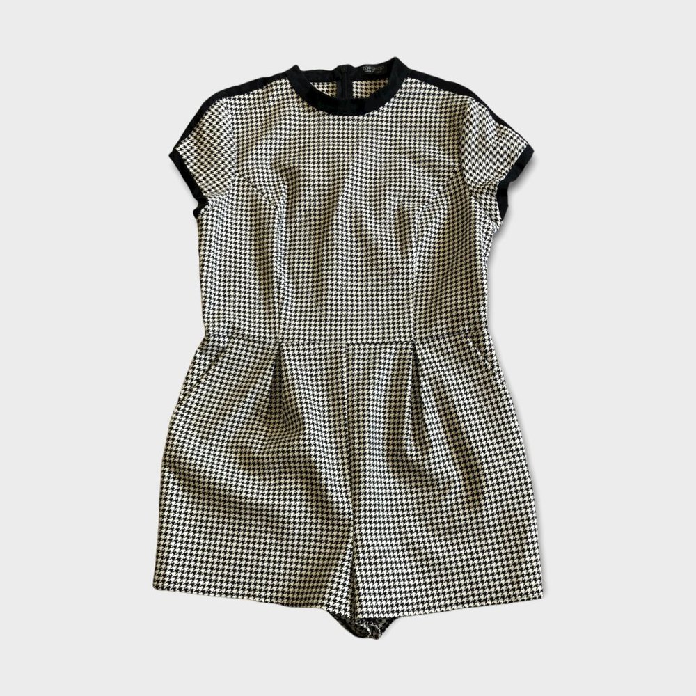ASOS TOPSHOP High Neck Houndstooth Romper with Pockets size 12